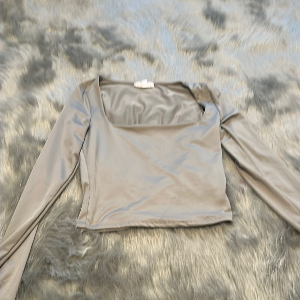 Gray Fitted Long Sleeve Crop Bodysuit